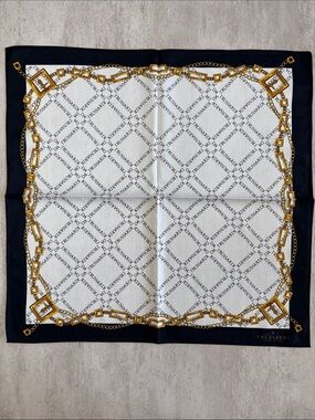 Trussardi Black, White & Gold Chain Frame Logo cotton Scarf